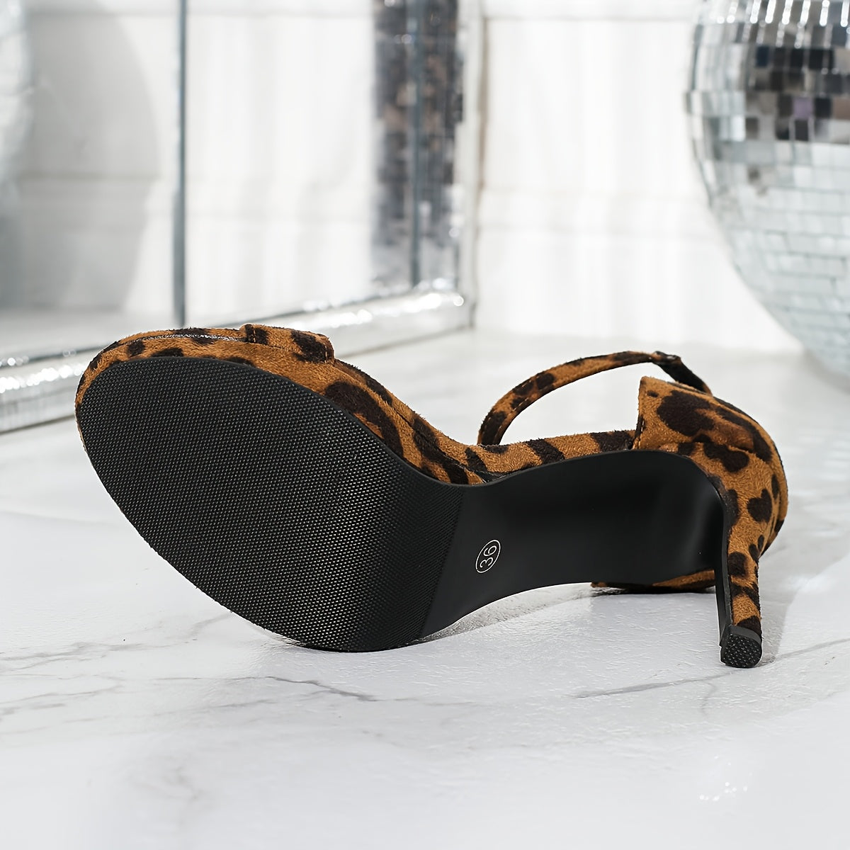 Women's Leopard Print Open-Toe Stiletto Sandals - Ultra-High Heel Ankle Suspender Dress Shoes with Fabric Upper & Rubber Sole, All-Season Versatile for Parties, Weddings, Casual Outings, Versatile Women's Shoes | Elegant Stil