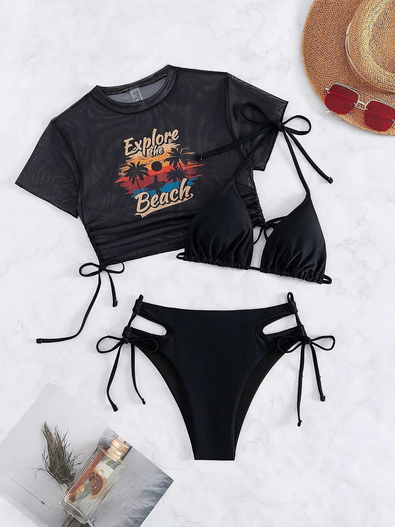Swimming Summer Beach Sunset Print Vest Two-piece Swimsuit