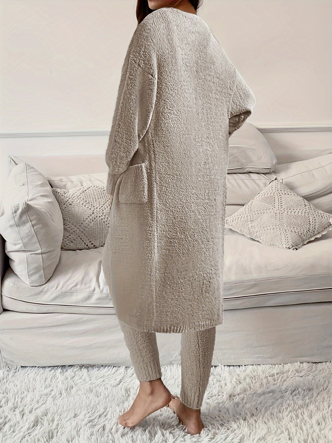 [Thick Fleece Home Suit Set] Women's Solid Fleece Thick Home Suit Set