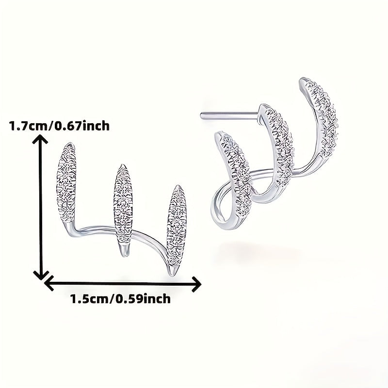 Elegant Women’s Hoop Earrings - Three-Pronged Curved Design, Shiny Metallic Finish, Low Allergy, Perfect for Casual Attire or Gift Giving (Valentine’s Day, Christmas), Quirky Earrings, Best for Christmas