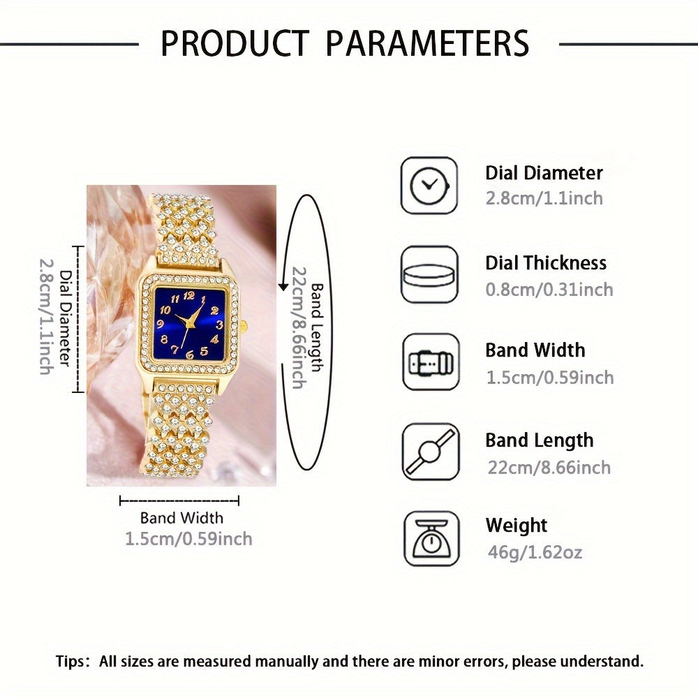 Quartz Watch & Accessory Set - Elegant Analog Navy Blue Dial, Golden Material, Movement with Battery Display, Stylish Present for Women on Any Event or Celebrations