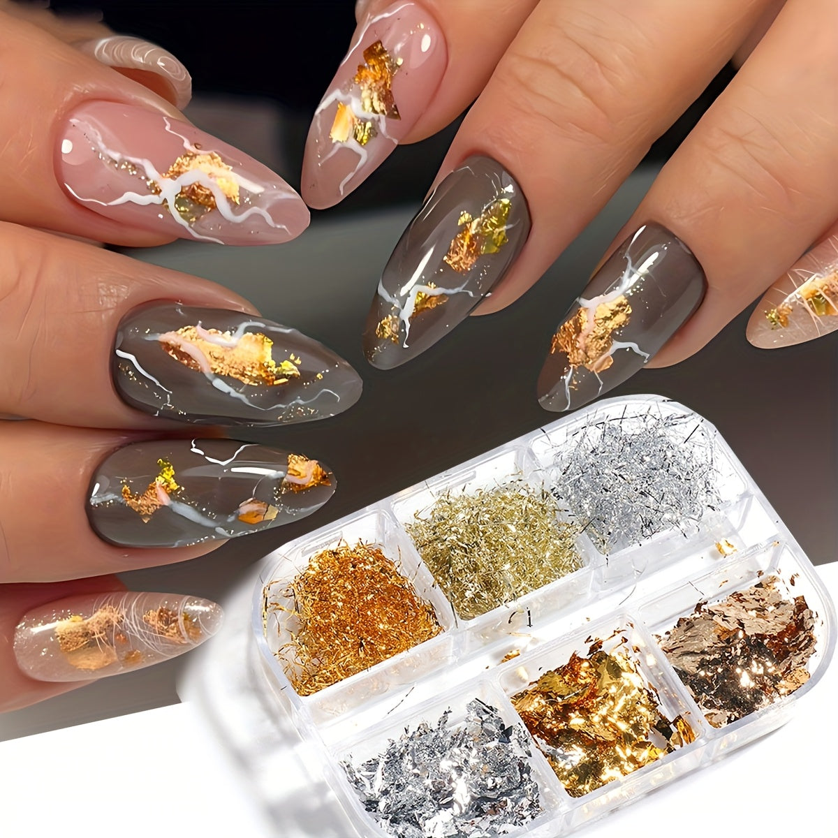 Golden Silvery Nail Foil Chrome Line Nail Glitter Aluminium Sequin Flakes Y2K Metal Powder Nail Charms for Nail Art Decoration