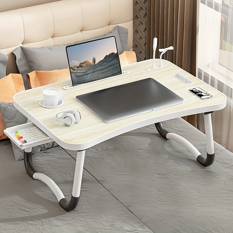 Portable Laptop Bed Table With Cup Holder And Drawer, Multifunctional Tray Holder With Tablet Card Slot-Perfect For Eating, Reading, Writing On The Bed, Sofa, Or Floor - Stable, Durable, And Foldable