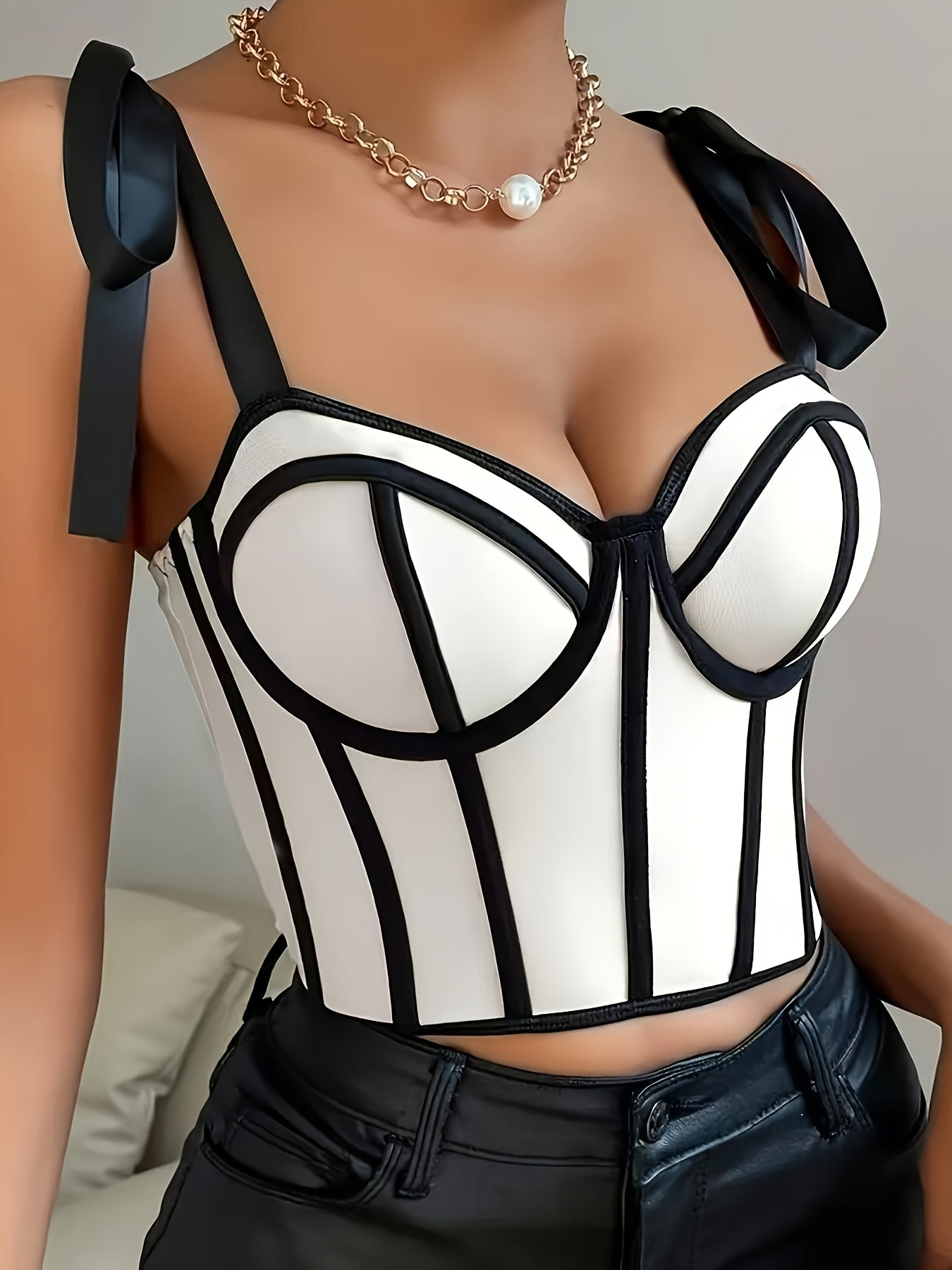 Women's Sexy Sleeveless V-Neck Crop Top with Contrast Mesh Panels & Adjustable Suspenders - High Elasticity Stretchy Fabric, Black & White Striped Design for Casual & Formal Outfits, Sexy Blouses