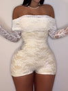 Off the Shoulder Lace Long Sleeve Jumpsuit, Elegant Solid Color, for Women, Spring/Summe
