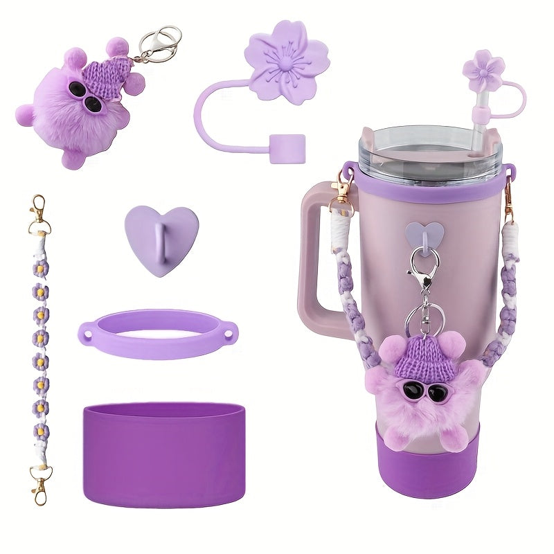 Exquisite 8pcs Cup Accessory Set 40 Ounces: Our Cup Accessory Set Includes Silicone Straw Cap, Rubber Cup Ring, Pearl Chain, Keychain, Bottle Boots, Heart-shaped Keychain, And Heart-shaped Hook, Stylish And Of Excellent Quali
