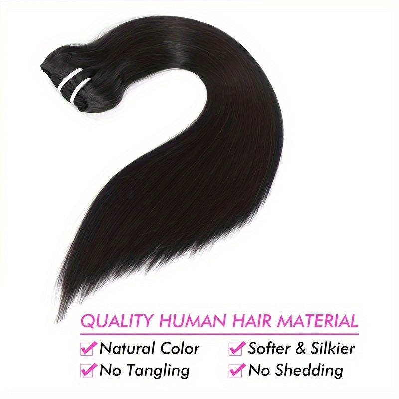Straight Human Hair Clip In Hair Extensions For Women 100% Unprocessed Full Head Brazilian Virgin Hair Natural Black Color, 8/Pcs With 18Clips, 4.06 oz