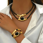 2pcs Bohemian Style Necklace And Bracelet Set Double Black Cord Design Fashion Jewelry Set for Women Party Accessory Perfect Gift