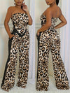 Fashion Leopard Print Design, Unique Strapless Top, Bag, And Wide-Leg Pants Set.