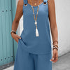Women’s Elegant Sleeveless Top & Shorts Set – Solid Color, Lightweight Polyester with Double Pocket Design, Vacation-Ready Style