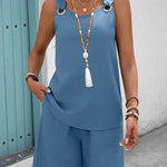 Women’s Elegant Sleeveless Top & Shorts Set – Solid Color, Lightweight Polyester with Double Pocket Design, Vacation-Ready Style