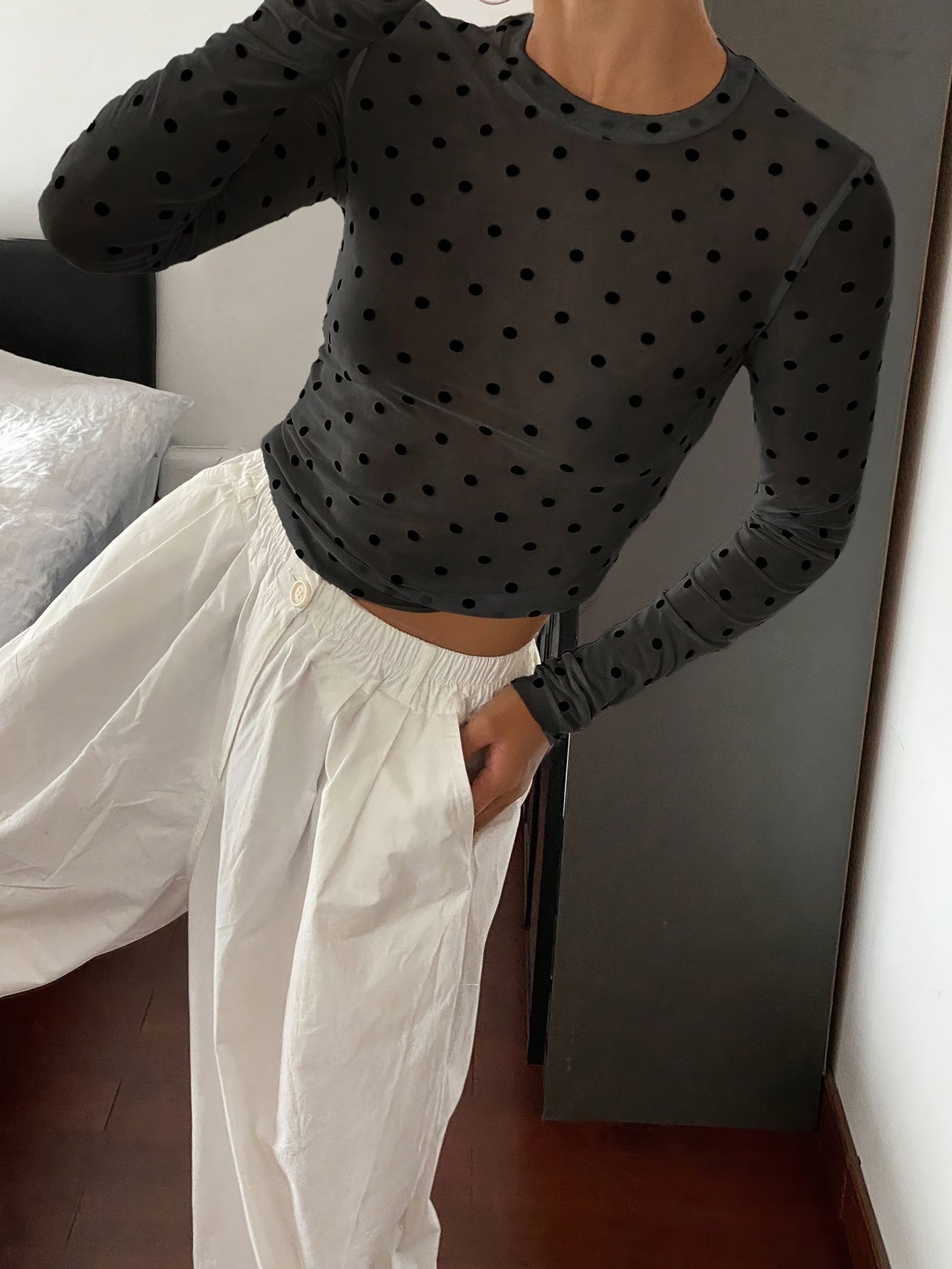 Women'S Mesh Polka Dot Velour T-Shirt