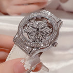 Fashionable Ladies' Snowflake Dial Quartz Wrist Watch with Rhinestone Encrusted Round Case, Non-, Analog Display, PU Leather Band, Ideal for Women's Date Gift and Everyday Wear - Pack of 1