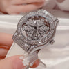 Fashionable Ladies' Snowflake Dial Quartz Wrist Watch with Rhinestone Encrusted Round Case, Non-, Analog Display, PU Leather Band, Ideal for Women's Date Gift and Everyday Wear - Pack of 1