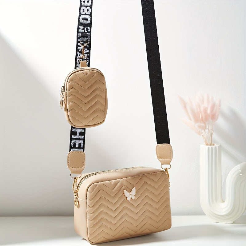 Stylish Embossed, Embossed Quilted Square Crossbody Bag + Women's Mini Wallet Pendant Combination Set, Multifunctional Shoulder Bag, Square Bag, Very Suitable for Outdoor Commuting, Daily Use and Travel