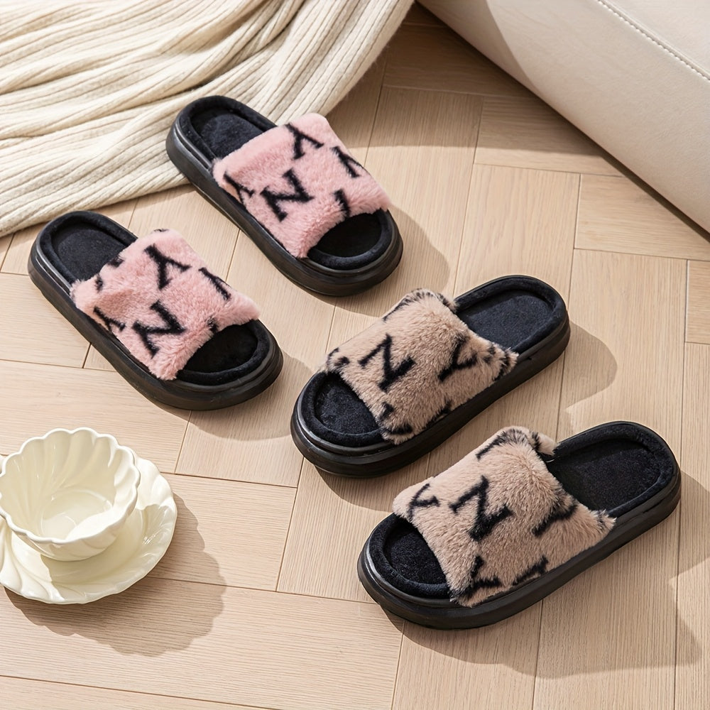 Women'S Casual Letter Print All-Season Slippers, Thick Sole Fabric Upper & Inner, EVA Sole, Lightweight Slip-on Home & Outdoor Slides with Random Letter Pattern