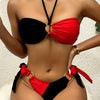2 Piece Halter Neck Bikini Set - Eye-Catching Contrast Colors - Stylish Ring-Linked High-Cut Design for Beachwear & Poolside Fashion