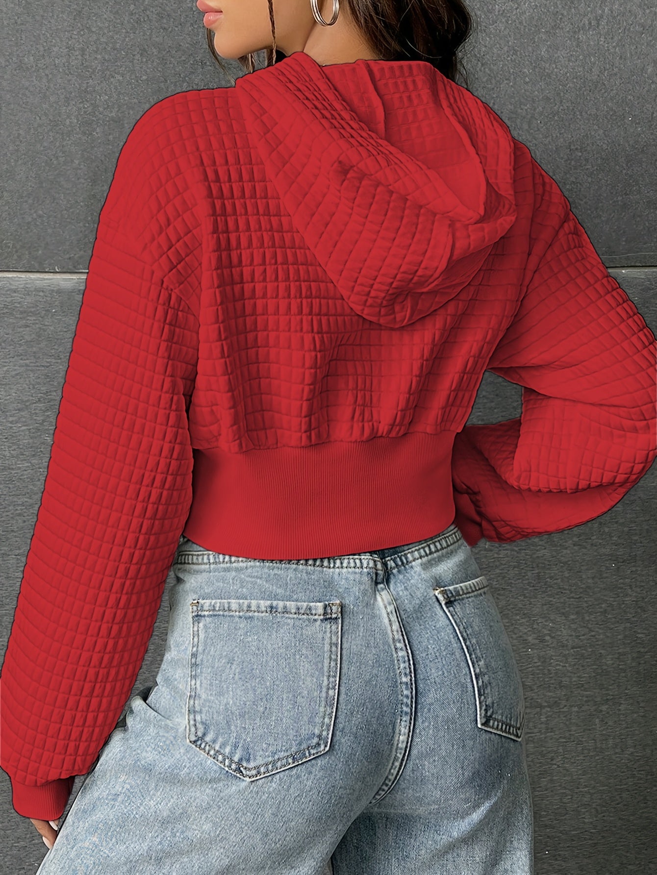 Lace Up Crop Drop Shoulder Hoodie, YOUNG Long Sleeve Hoodies Sweatshirt, Women's Clothing