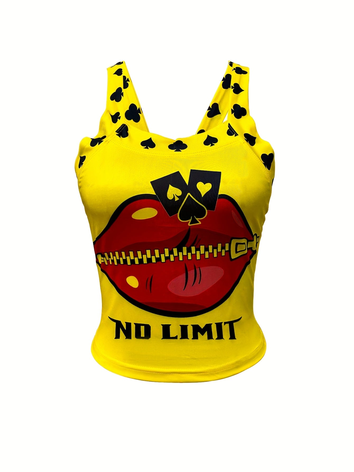 Women'S Sexy Strapless Tank Top, Polyester 95.0% Elastane 5.0%, Alphabet Pattern, Summer Knit Fabric, No Padding Chest Pad - "NO LIMITS" Graphic Print with Kiss Design