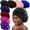 8-Pack Satin Bonnet Caps for Women - Elastic Wide Band, Reusable Hair Protection Sleep Caps for Curly and Natural Hair, Unscented Shower Caps