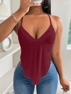 Women's Sexy Solid Color Cami Top - Sleeveless V-Neck Spaghetti Strap Tank, Casual Summer Backless Shirt, Soft Polyester Blend, Form-Fitting Red Camisole for Casual Attire