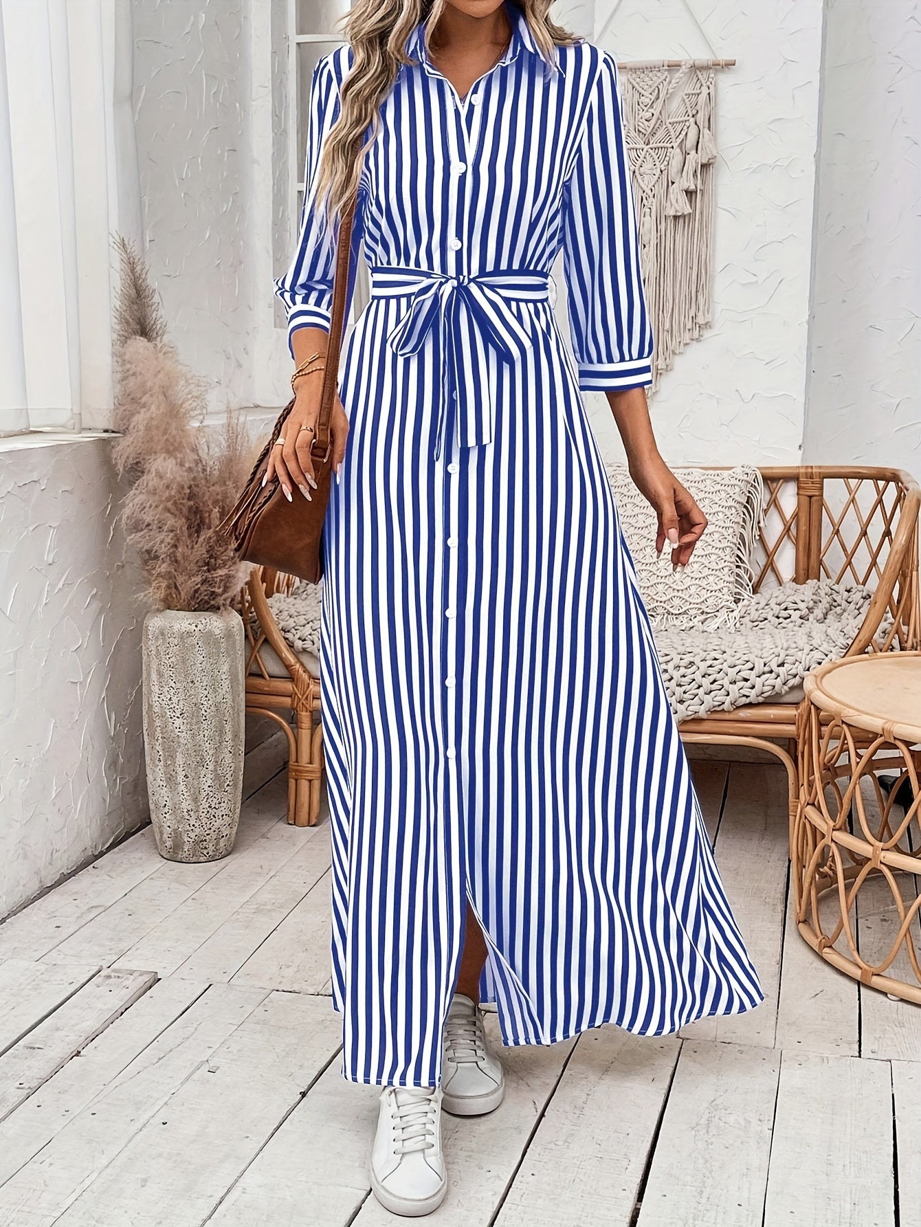 Casual Elegant Women's Striped Print Dress