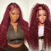 Kinky Curly Lace Front Wigs Synthetic Burgundy 13x4x1 T Part HD Transparent Lace Long Afro Curly Bouncy Hair 30 Inch Natural Wine Red Color Hair Heat Friendly For Women Girls Party Daily Makeup Use Ready To Wear 180% Full Den