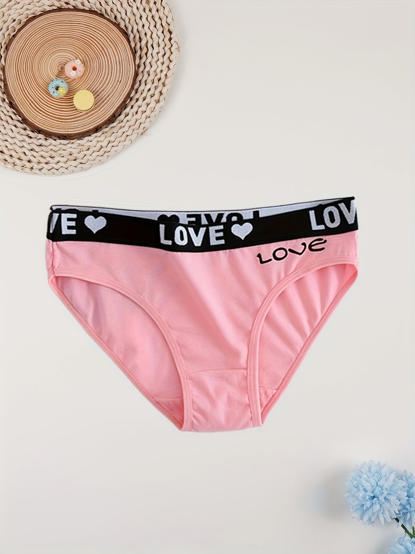 10-Pack Elegant Cotton Seamless Underwear for Women, Comfortable Knit Fabric, Solid Color with Heart & Letter Print Design