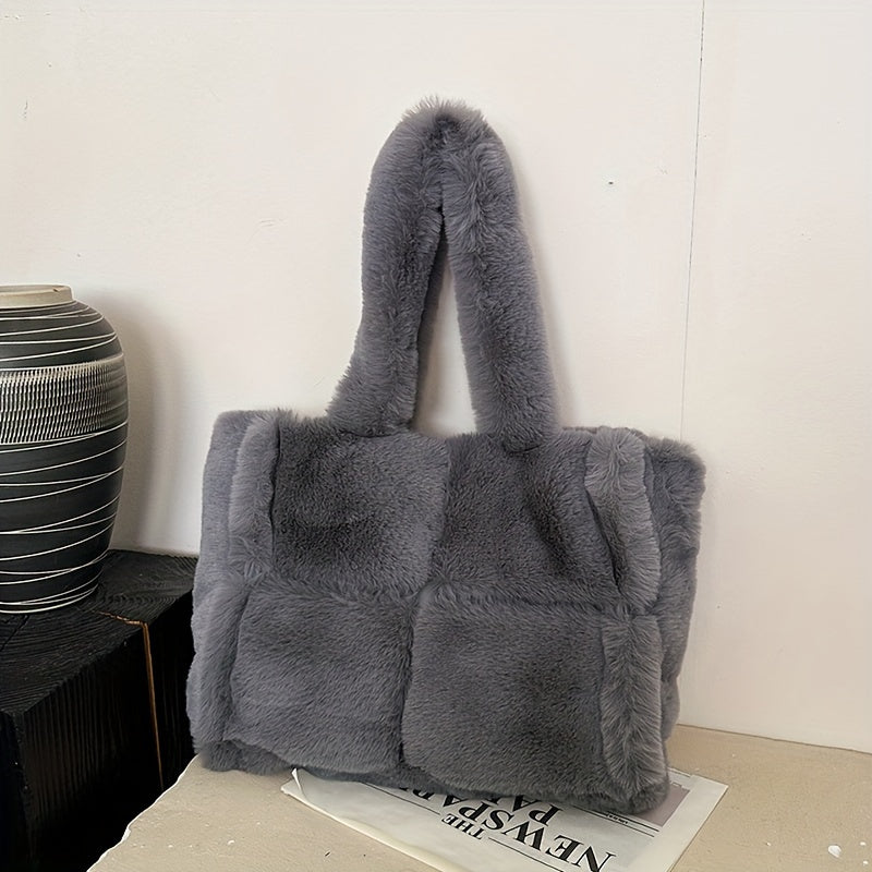 Chic Faux Fur Shoulder Bag for Women - Spacious & Versatile, Magnetic Closure, Faux Leather Lined - Available in Pink, Deep Brown, White, Black