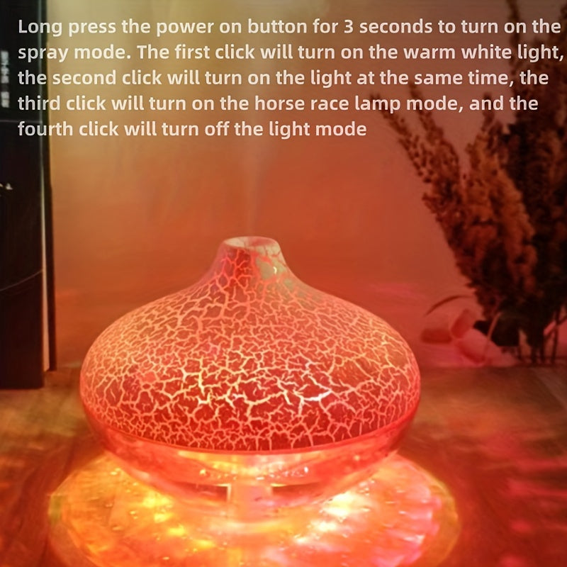 Crystal Crack 1pc USB Humidifier Aroma Diffuser - 300Ml Silent Nano Mist Beauty Hydration Device with Colorful Ambient Light - Powered by USB, Does Not Include Batteries