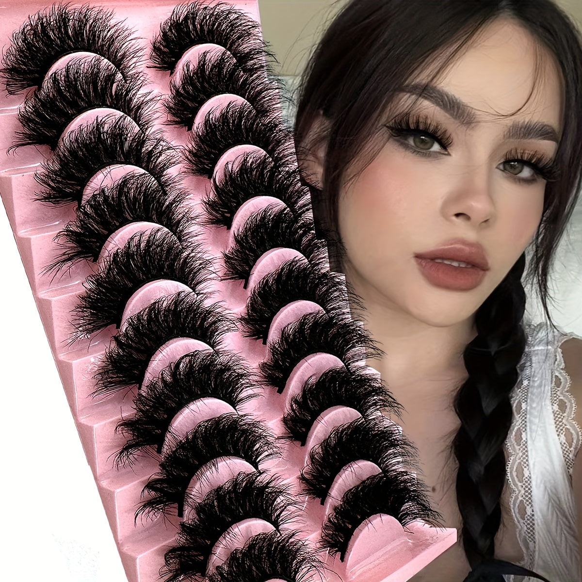 10 Pairs New False Eyelashes Cat Eye Fluffy False Mink Eyelashes 8D Wispy Eyelashes Dramatic Long Thick Curled False Eyelashes Natural Looking Soft Fluffy 3D False Eyelashes Russian Curled Eyelashes