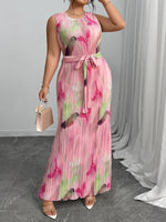Plus-size Womens Round-neck Pleated Dress With A Traditional Chinese-style Print