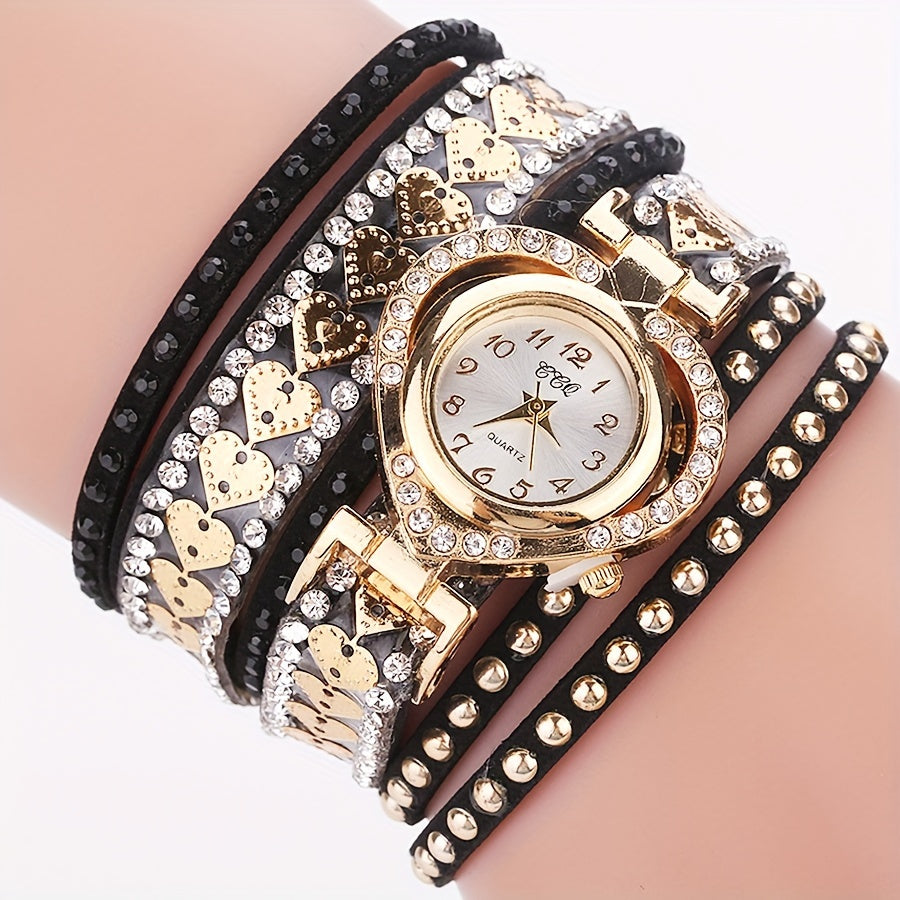 1pc Ladies' Vintage-Inspired Fashion Heart & Number Dial Quartz Wristwatch, Faux Leather Band, Alloy Case, Non-Rechargeable Battery - Elegant Timepiece (Watch Box Not Included)