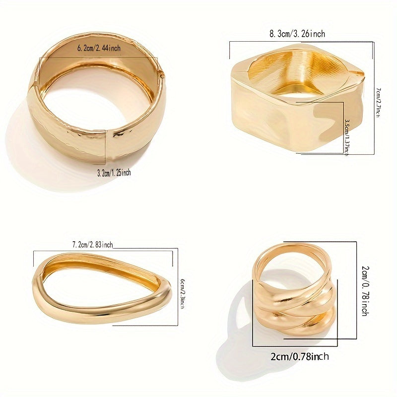 4pcs Geometric Irregular Ring & Bracelet Set, Fashionable Alloy Jewelry for Women, UV-Plated, Street Style, Minimalist Design, All-Season Wear for Daily & Party