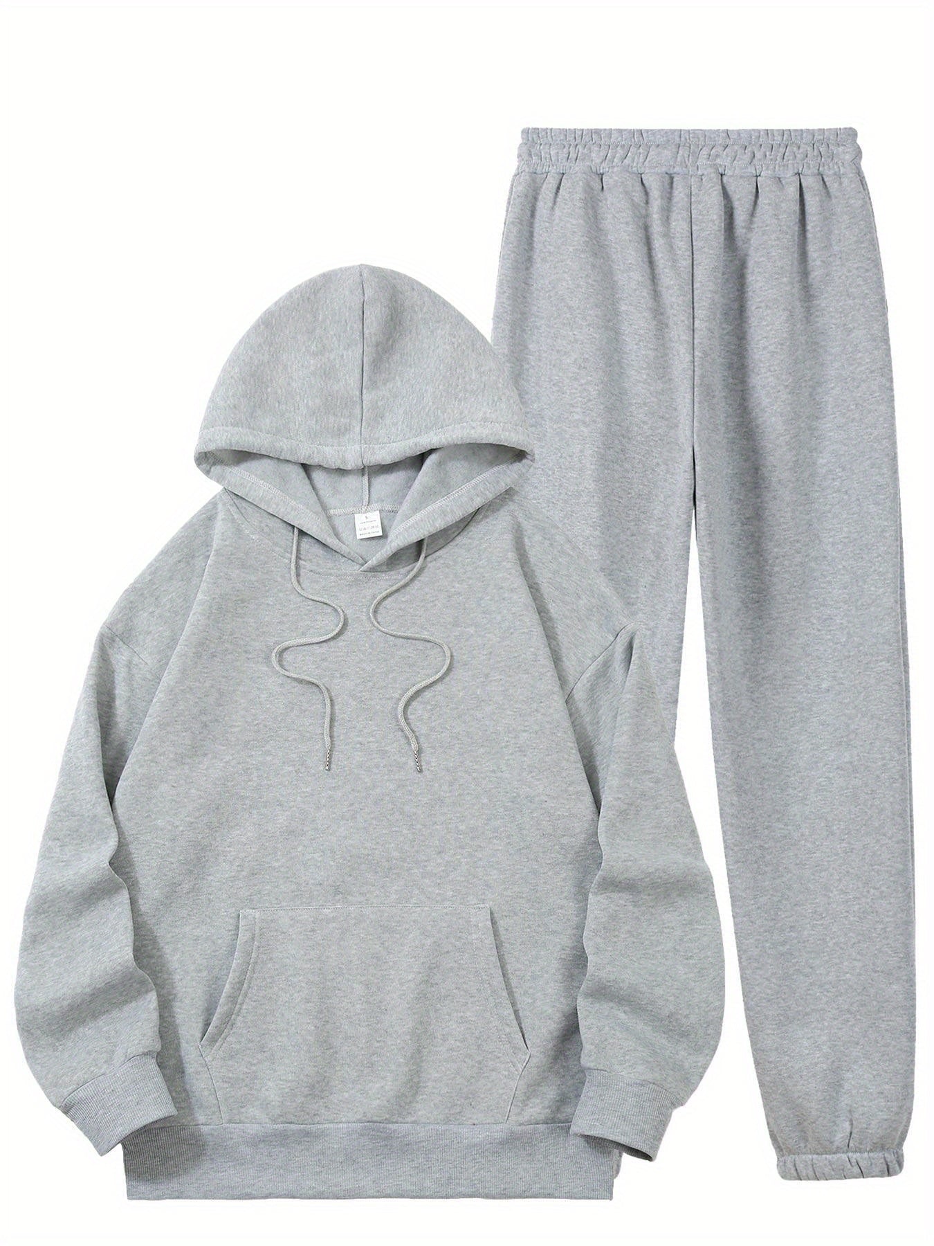 Cozy Fleece-Lined Women's Hoodie & Sweatpants Set with Letter Print - Machine Washable, Pocket Detail, Polyester
