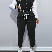 Women's 2pcs Sweatshirt and Sweatpants Set, Two-piece Sportswear, Single Row Baseball Jacket