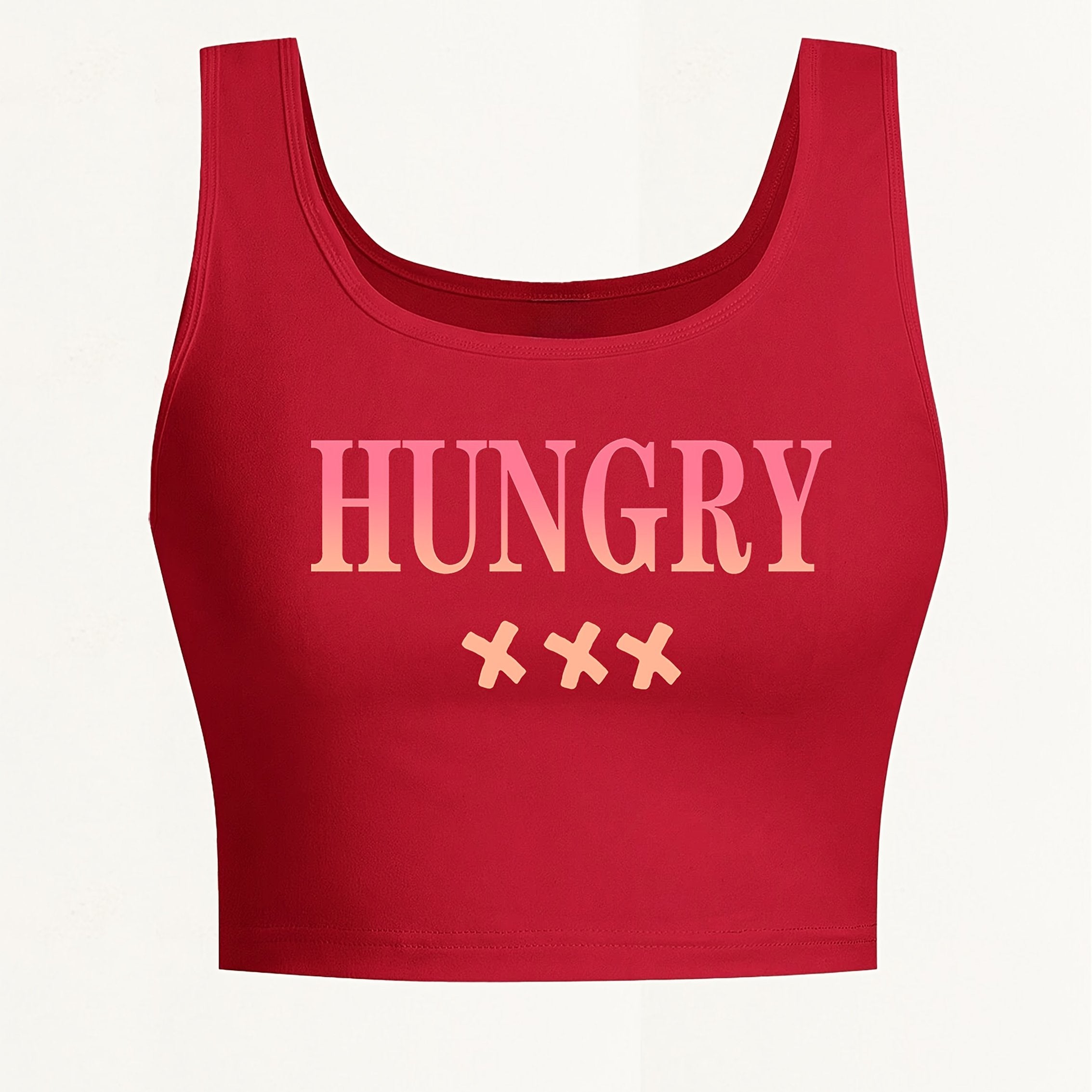 Women's Sexy Deep Scoop Neck Seamless Cropped Tank Top - Soft Stretch Letter Print Yoga Top for Spring Summer Fall, Breathable Casual Wear & Gym Workout Shirt, Curvy Plus Tank Tops, Seasonal Fashion, Offshoulder Fashion, Smoo