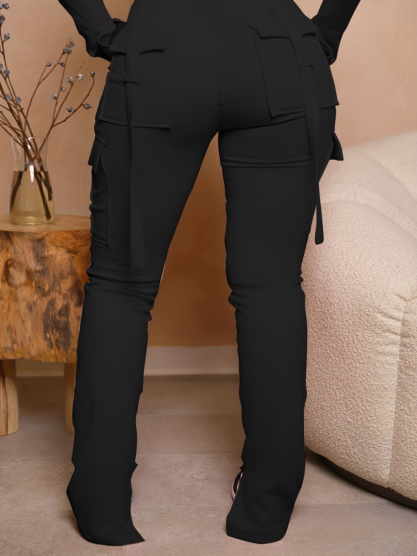 Women's Solid Color Drawstring Joggers with Flap Pockets and Side Slit - Casual Athletic Sweatpants, Machine Washable
