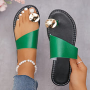 Women's Trendy Loop Toe Slide Sandals - Casual Slip On Flat Summer Shoes, Lightweight Slide Sandals - For Women - Perfect for Summer Beach, Pool, Vacation - Ideal Gift for Fashionable Women