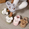Ladies Cartoon Plush Lined Cozy Thick Sole Home Slippers, Honey Girl Style, Easy Slip-On, Cartoon Pattern, Winter Comfy Fabric Footwear with EVA Sole, European & Southeast Asia Special - Ruian Origin