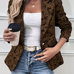 Women'S Green Floral Print Blazer - Stylish Short Sleeve Jacket with White Top and Jeans, Perfect for Spring and Fall, Polyester Fabric, Lapel Collar, Casual to Semi-Formal Wear, Casual Blazer | Floral Print Jacket | Polyeste