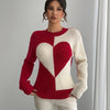 Women's Knit Heart Top – Cozy High Neck Valentine’s Day Pullover Sweater, Soft Polyester Knit for Fall & Winter