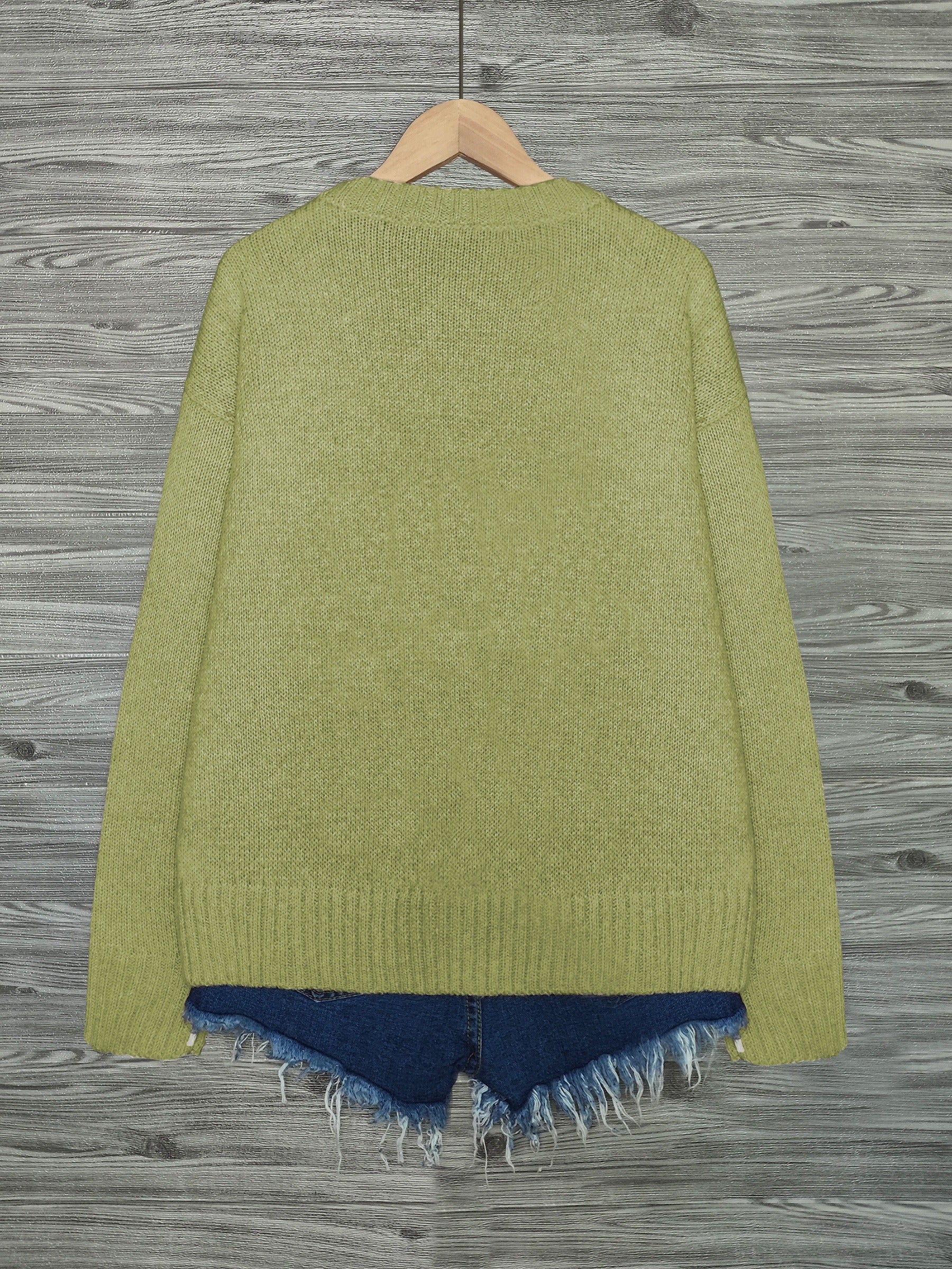 [Casual Cat Print Sweater] Color Block Cat Print Crew Neck Knit Sweater - Loose Fit Pullover - 100% Polyester - Women's Casual for Fall/Winter