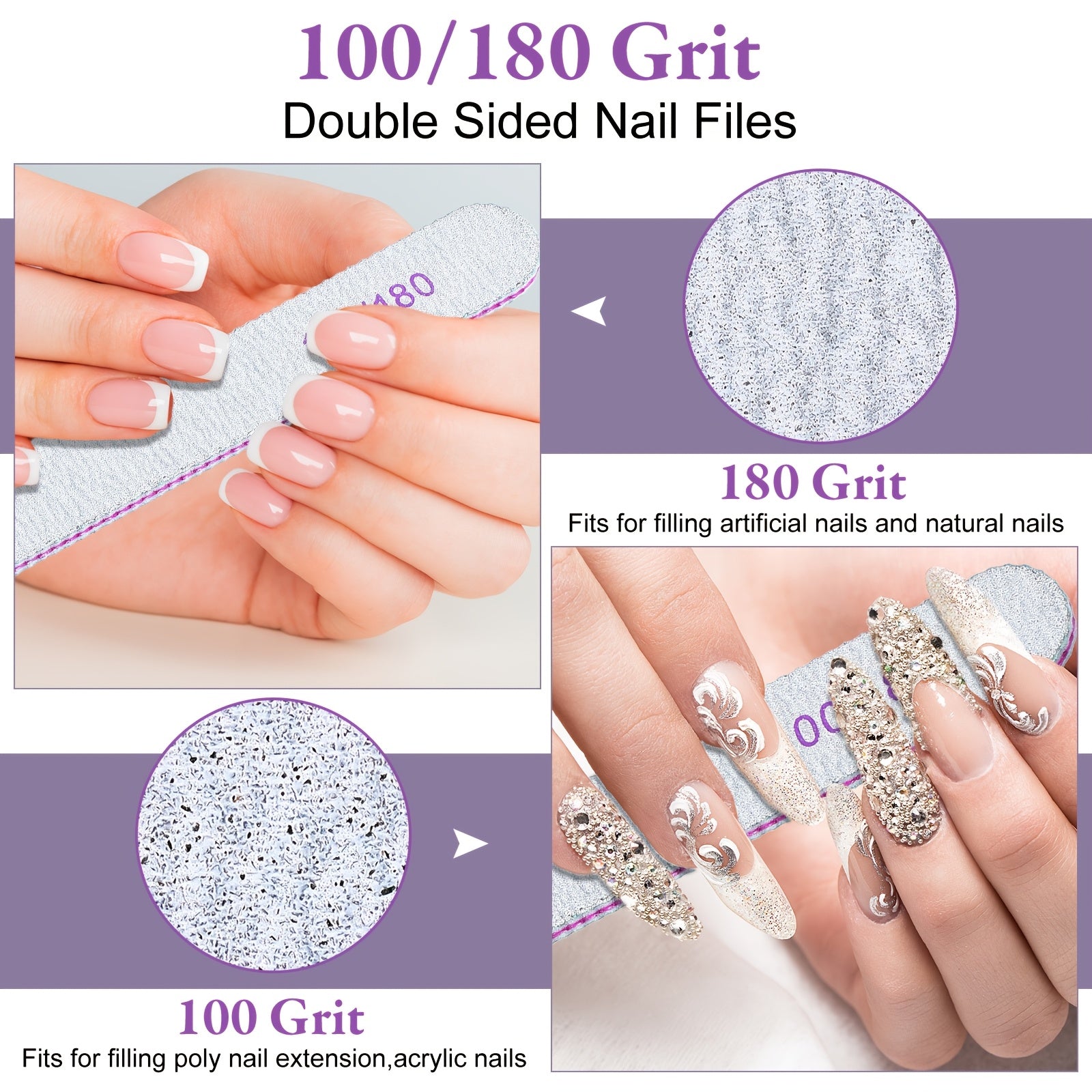 200pcs Nail Files - 100/180 Grit Double Sides Emery Boards Reusable Nail Files for Acrylic & Natural Nails - Professional Manicure Tools for Home & Salon Use - Oval Shape - Perfect Gift for Nail Enthusiasts