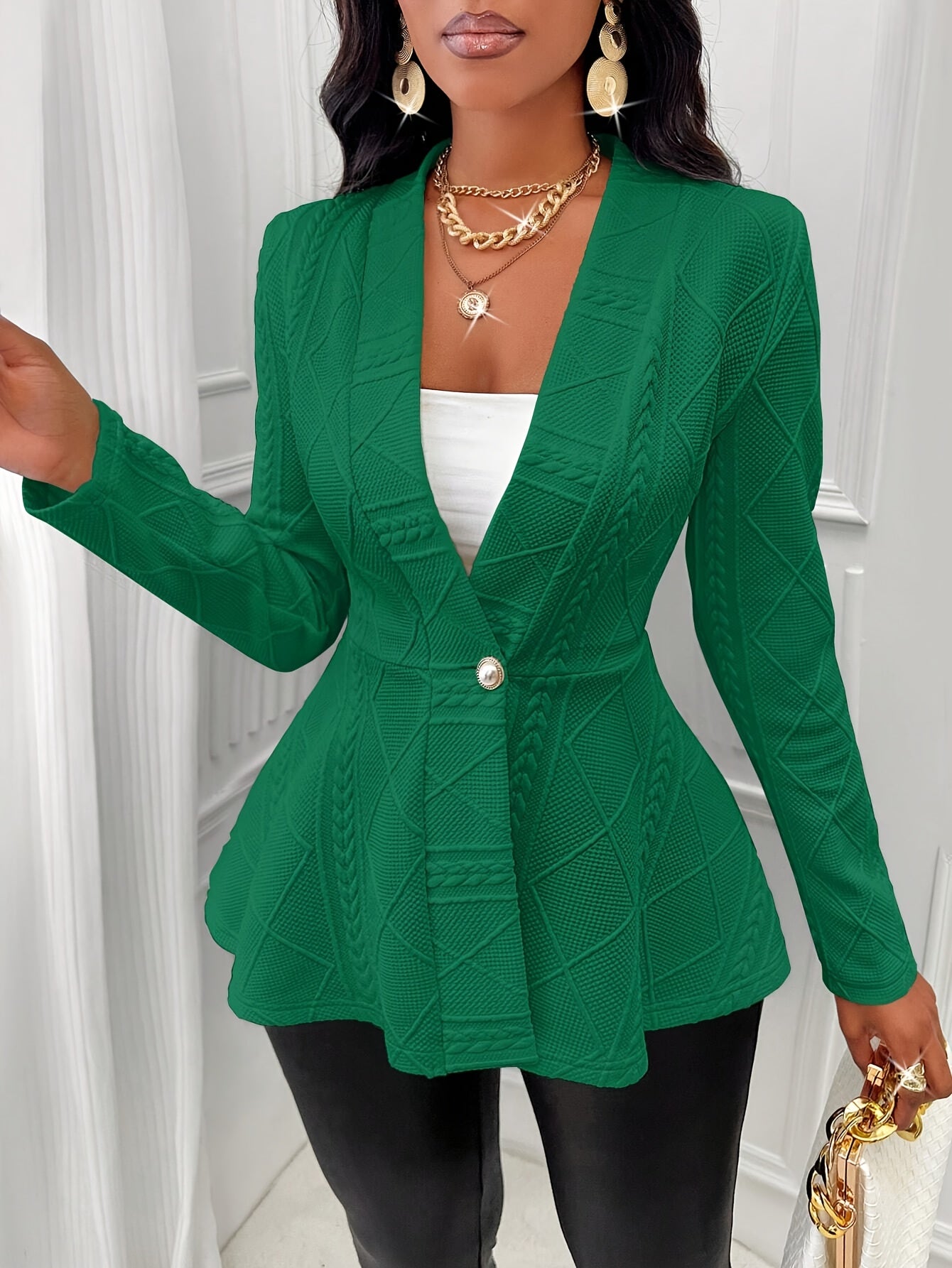 Slim Fit Single Breasted Peplum Blazer - Elegant Long Sleeve,  For Spring & Fall - Women's Clothing - Suitable for Work & Parties - Perfect Gift for Fashionable Women
