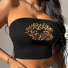 Women's Black Leopard Print Lip Graphic Tube Top - Casual All-Season Comfort, Y2K Style, Strapless Crop Top with Bold Kiss Mark Design, Polyester Blend, Machine Washable, Casual Wear Top | Y2K Fashion | Stretchy Fabric