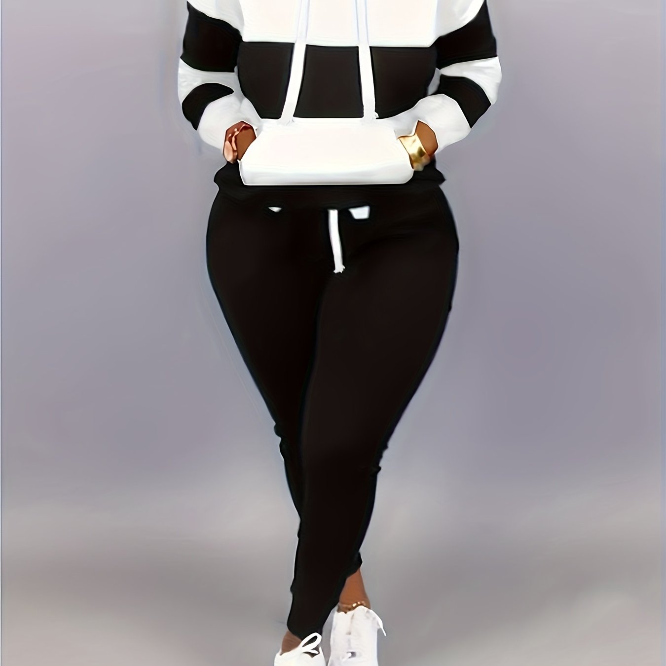 2 Pcs Cozy Striped Lounge Set - Soft Long Sleeve Kangaroo Pocket Hoodie & Drawstring Elastic Waist Jogger Sweatpants - Women's Comfortable Casual Wear for Daily Life