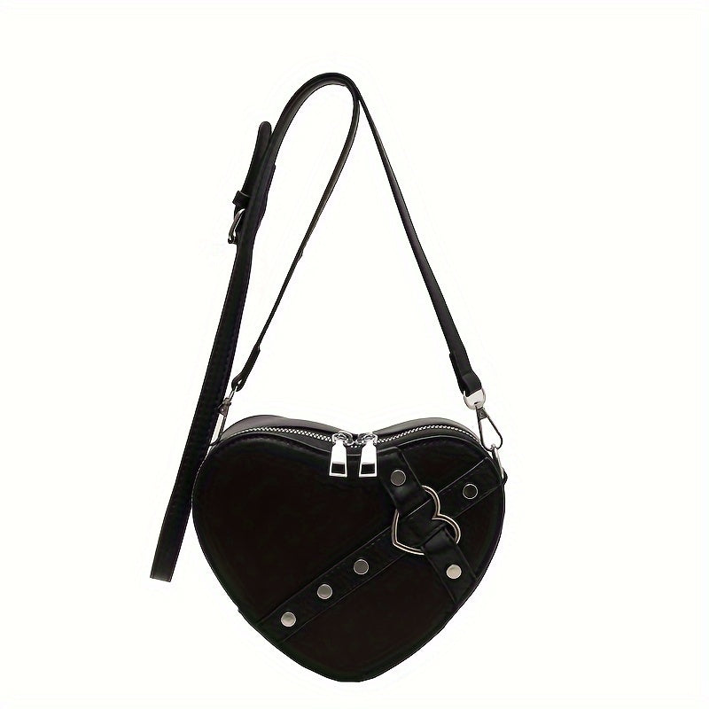 Valentine's Day Romantic Theme Ladies Fashion Heart-shaped Diagonal Shoulder Bag PU Zipper Solid Color Locomotive Bag Single Shoulder Irregular Bag