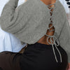 Women'S Elegant Solid Color Crew Neck Sweater with Tie Back Batwing Sleeves, 100% Acrylic Knit Fabric, Long Sleeve Top for Spring/Fall Season
