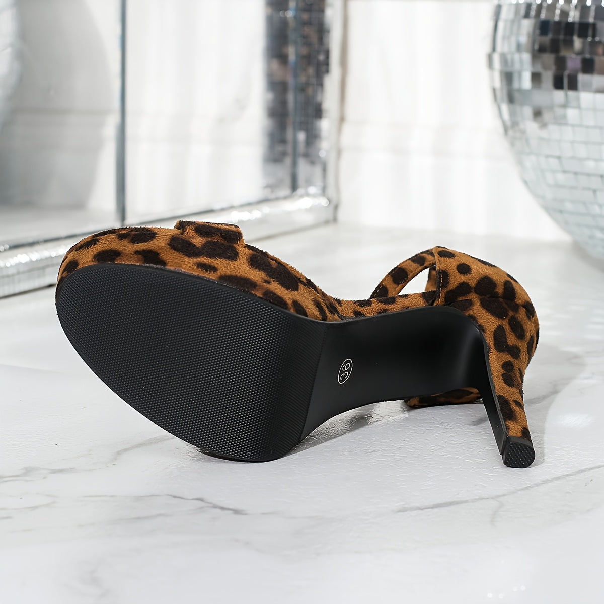 Women's Leopard Print Open-Toe Stiletto Sandals - Ankle Strap High Heels with Slim Platform, Fashionable Party & Evening Wear, Stiletto Heels